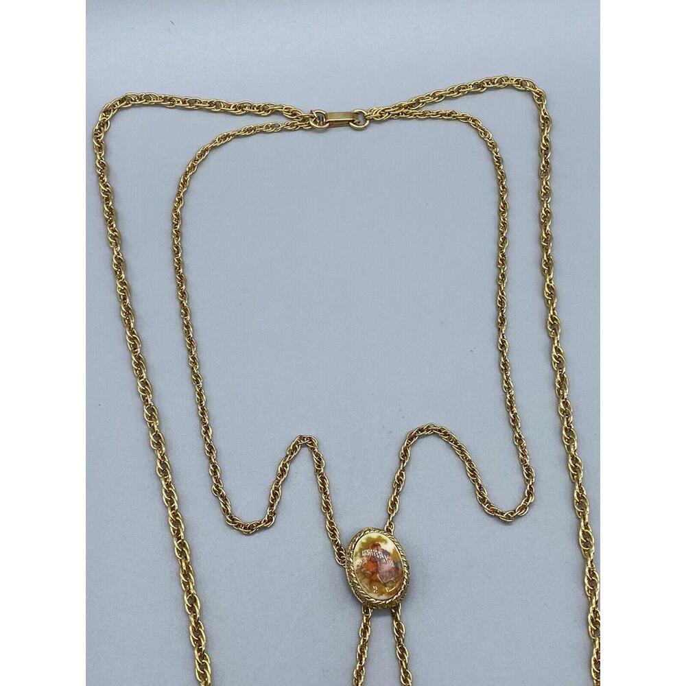 Renaissance Revival Couple Bolo Tie Gold Tone Pearl Double Strand Necklace Rare - Picture 10 of 16